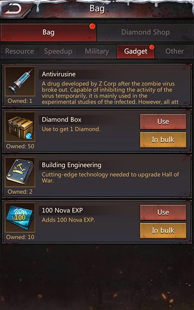 Test of Puzzles and Survival history and inventory
