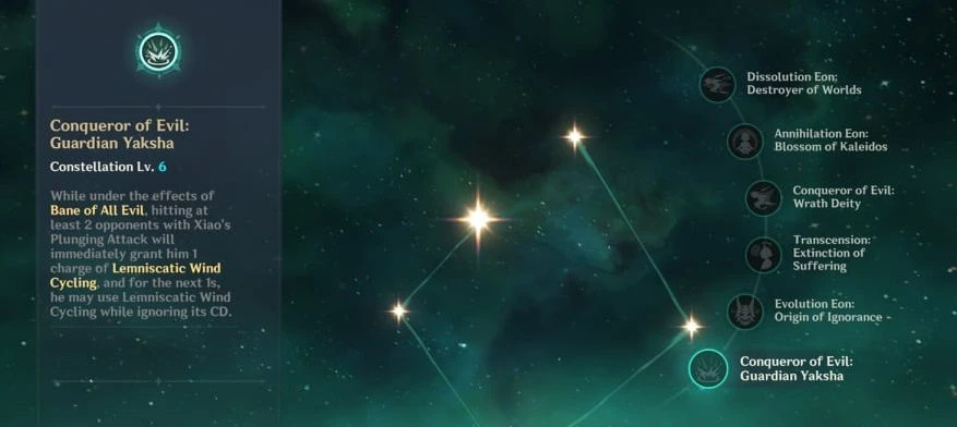 Xiao's constellation in Genshin Impact