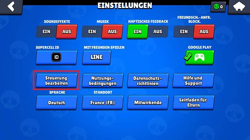 Tasteneinstellungen Brawl Stars