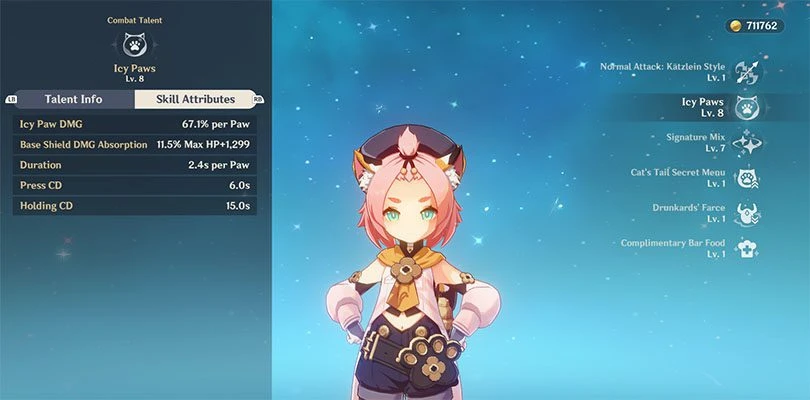 Diona's Elemental Skill Statistics