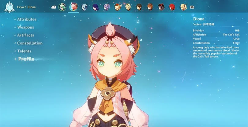 Profile of Diona in Genshin Impact