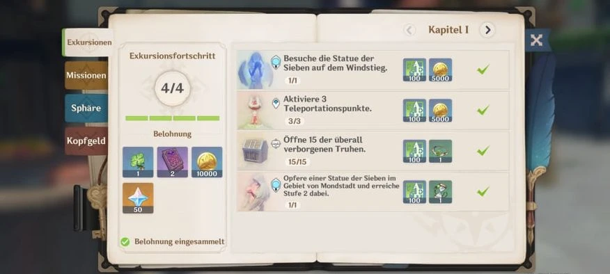 Tagebuch des Abenteurers Genshin Impact