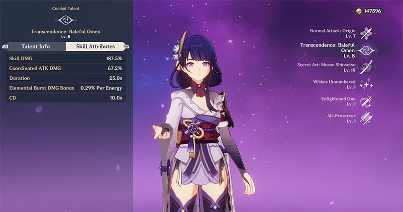Raiden's elemental skill statistics