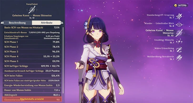 Statistiken zu Raidens Elementarer Entfesselung in Genshin Impact