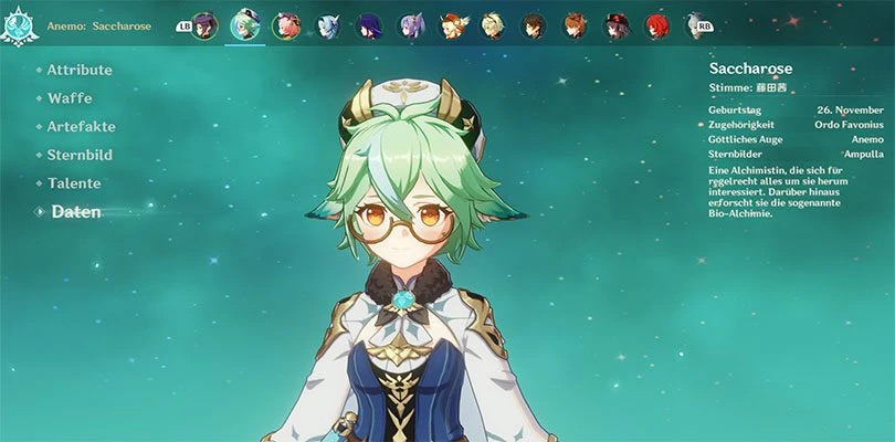 Porträt von Saccharose in Genshin Impact