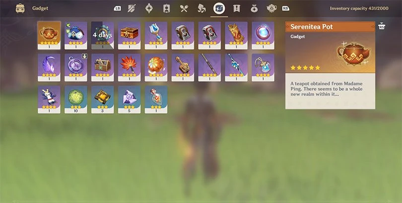 Inventory tab Gadgets in Genshin Impact