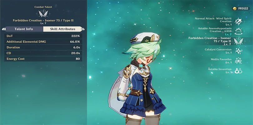 Succrose's elemental rampage statistics in Genshin Impact