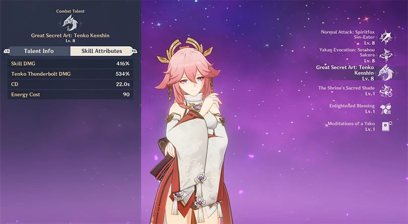Yae Miko's elemental rampage statistics