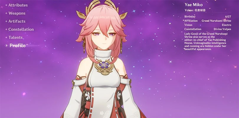 Profile of Yae Miko in Genshin Impact