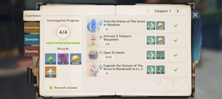 Adventurer's notebook Genshin Impact