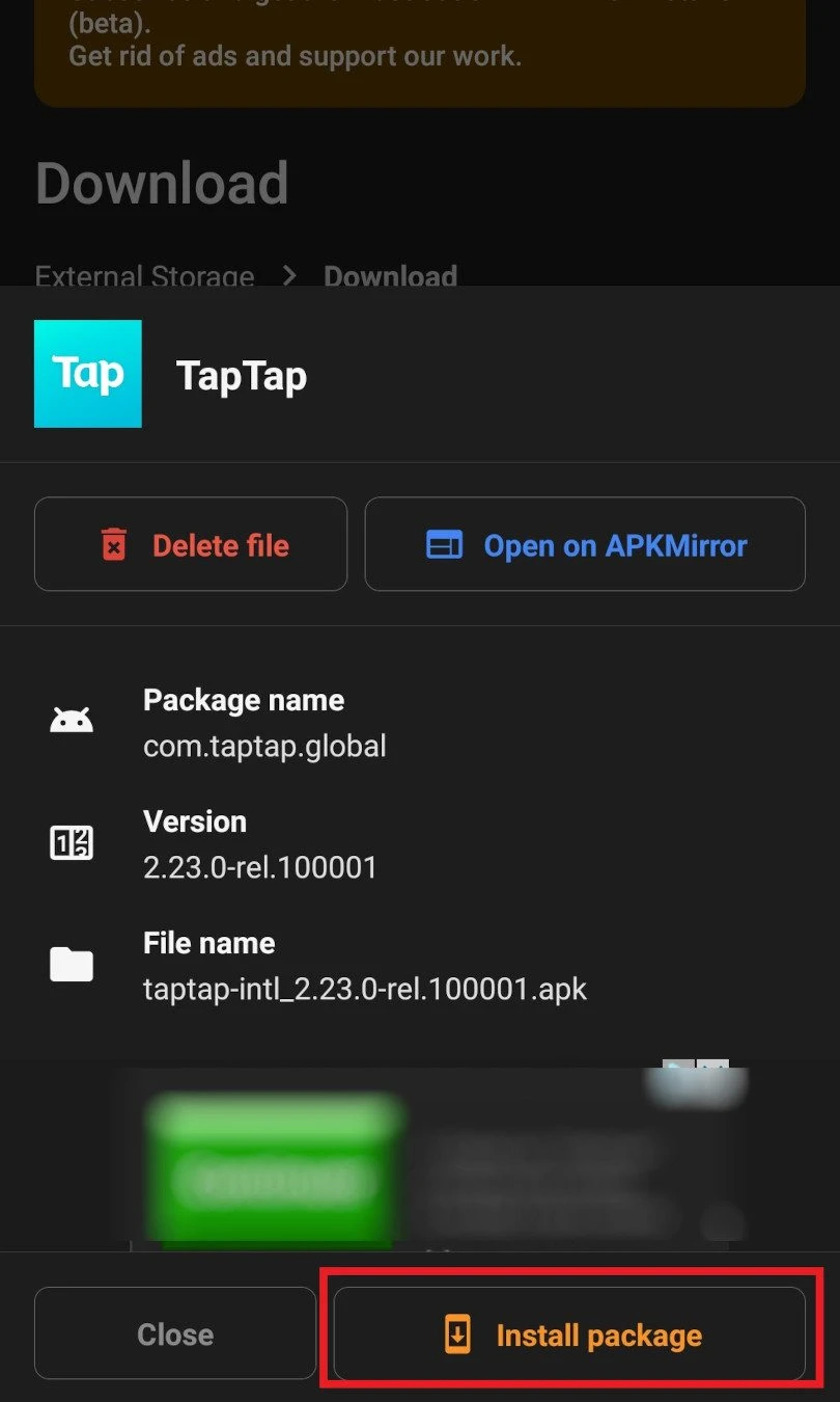 Installer le Package APK TapTap