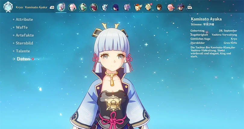 Profil von Ayaka in Genshin Impact