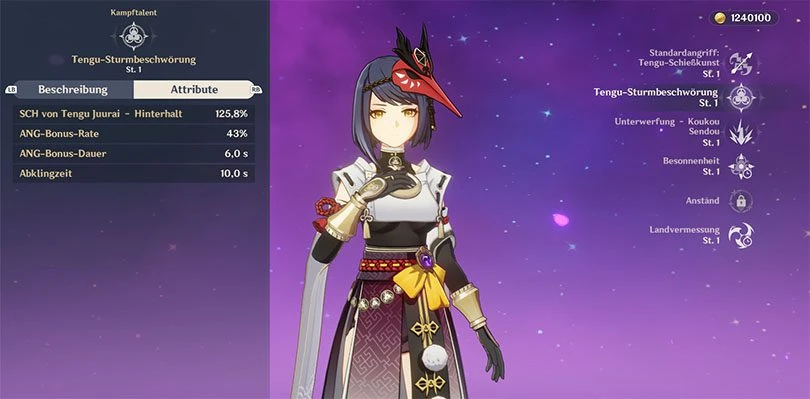 Statistik des Elementarangriffs von Kujou Sara in Genshin Impact
