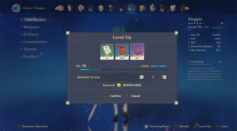 Cost in Mora to increase a character