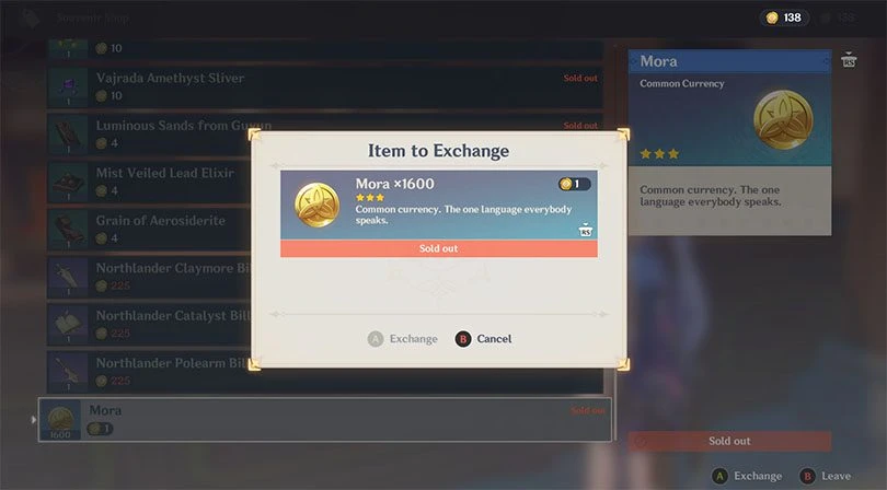 Buy Mora in Genshin Impact in exchange for Geo Sigils