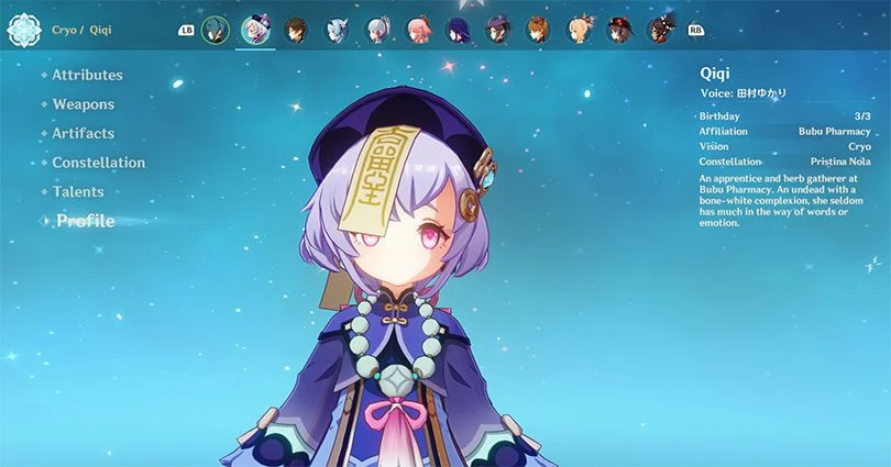 Profile of Qiqi in Genshin Impact