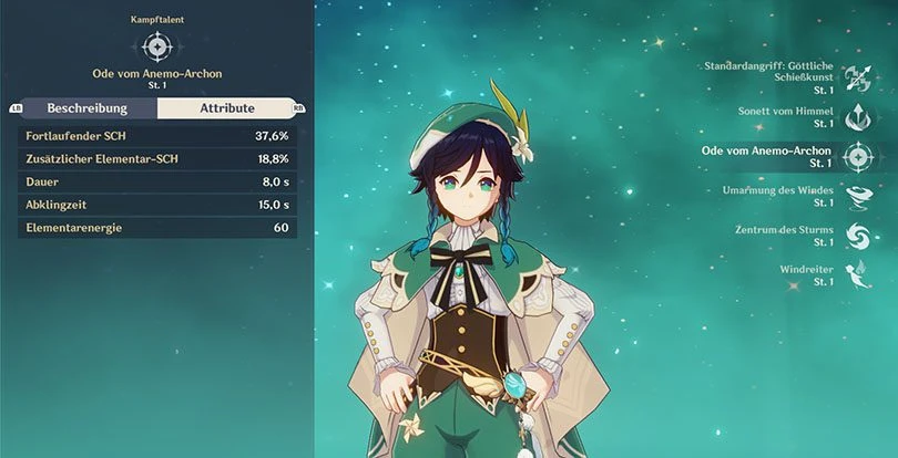 Statistiken zu Venti's Elementarer Entfesselung in Genshin Impact