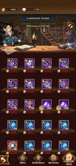 Labyrinth shop with battle tokens