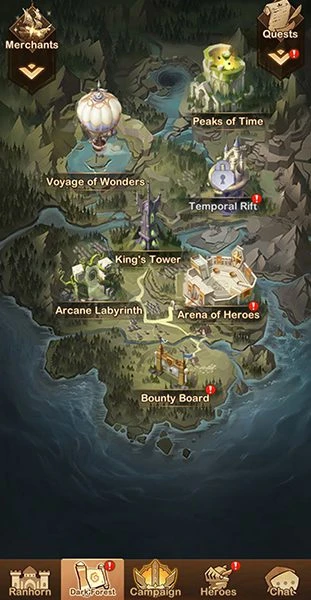 Menu to access Sylvester Secrets, Adventure 3 of the Peaks of Time