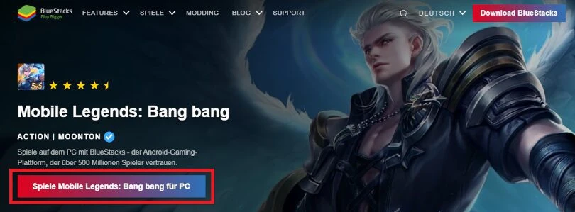 Lade den BlueStacksEmulator herunter, um Mobile Legends PC zu spielen.
