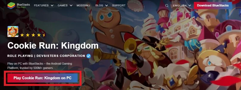 Download BlueStacks to play Cookie Run Kingdom PC