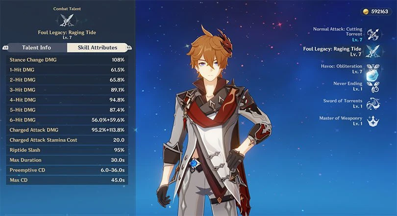 Childe's elemental attack statistic in Genshin Impact