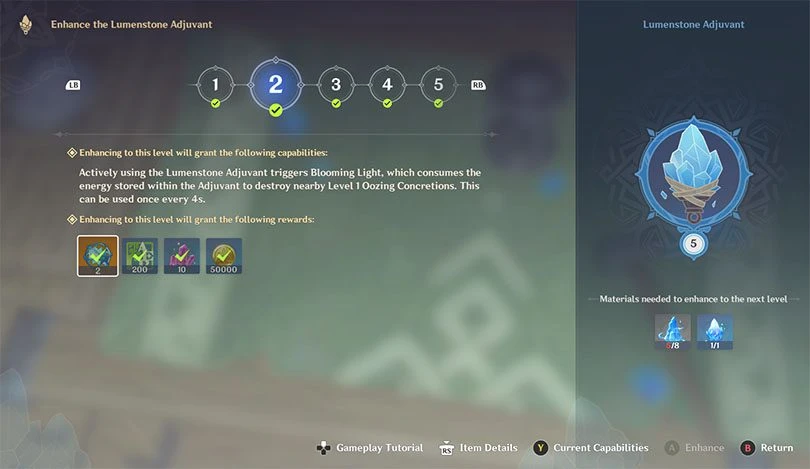 Improved lumen booster for completing Chasm quests