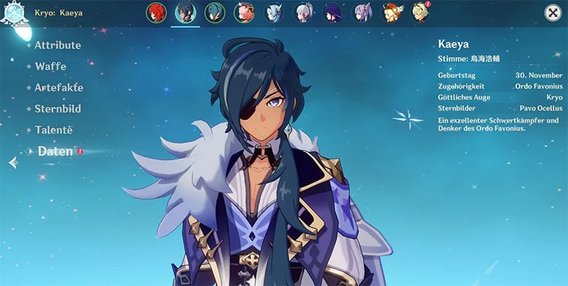 Kaeyas Profil in Genshin Impact
