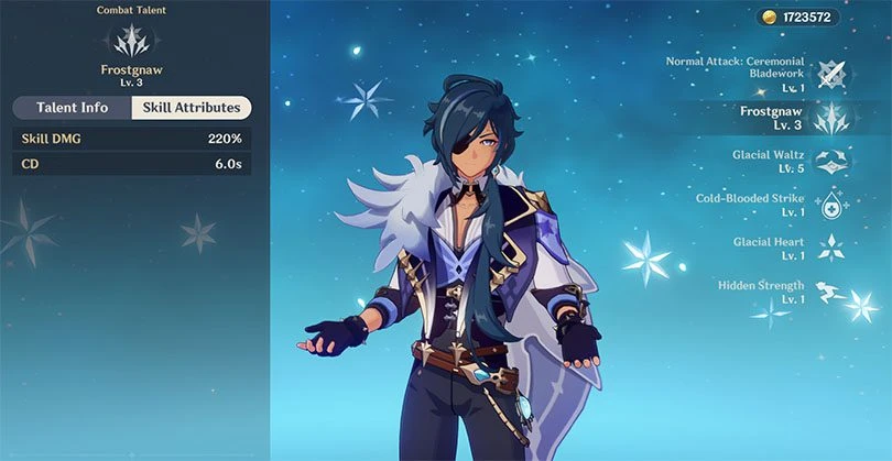 Kaeya's elemental attack statistics in Genshin Impact