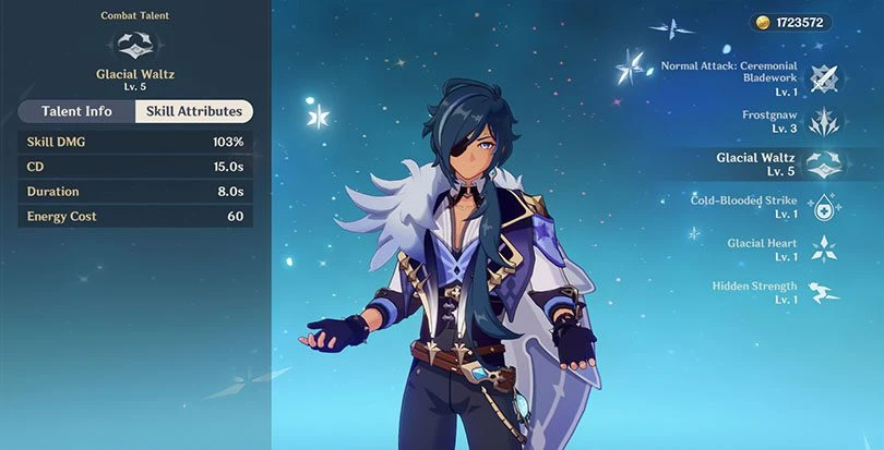 Kaeya's elemental rampage statistics in Genshin Impact