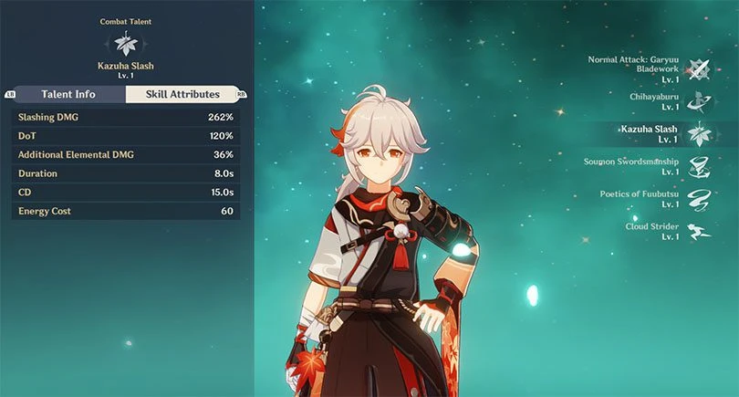 Kazuha's elemental rampage statistics in Genshin Impact