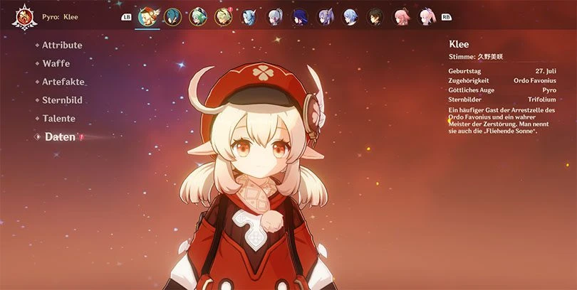 Profil von Klee in Genshin Impact