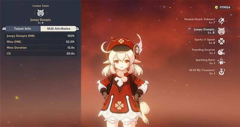 Klee's Elemental Attack Statistics