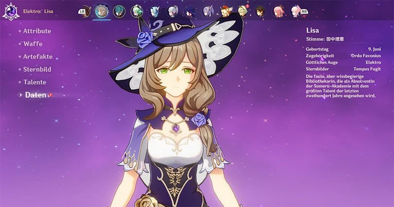 Lisas Profil in Genshin Impact