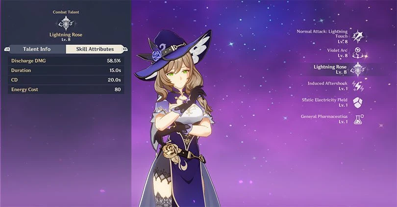 Lisa's elemental rampage statistics in Genshin Impact