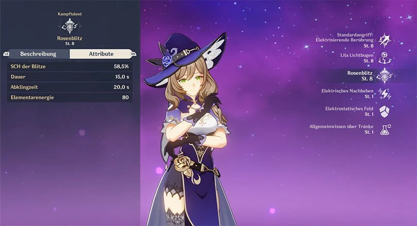 Statistiken zu Lisas Elementarer Entfesselung in Genshin Impact