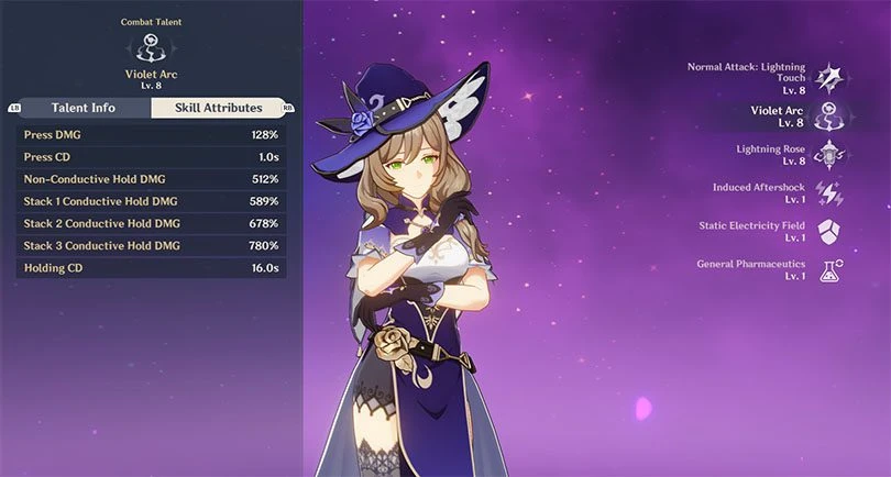 Lisa's elemental attack statistics in Genshin Impact