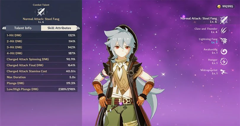 Razor's elemental rampage statistics in Genshin Impact