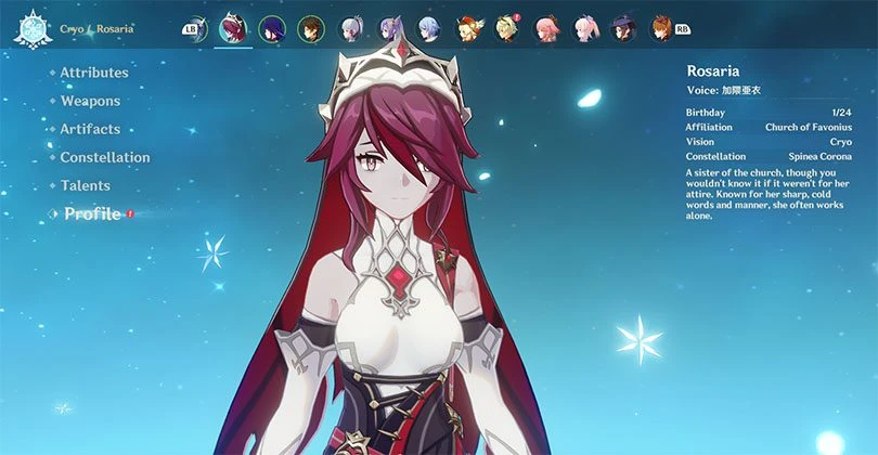 Profile of Rosaria in Genshin Impact