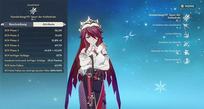 Statistiken zu Rosaria normalem Angriff in Genshin Impact