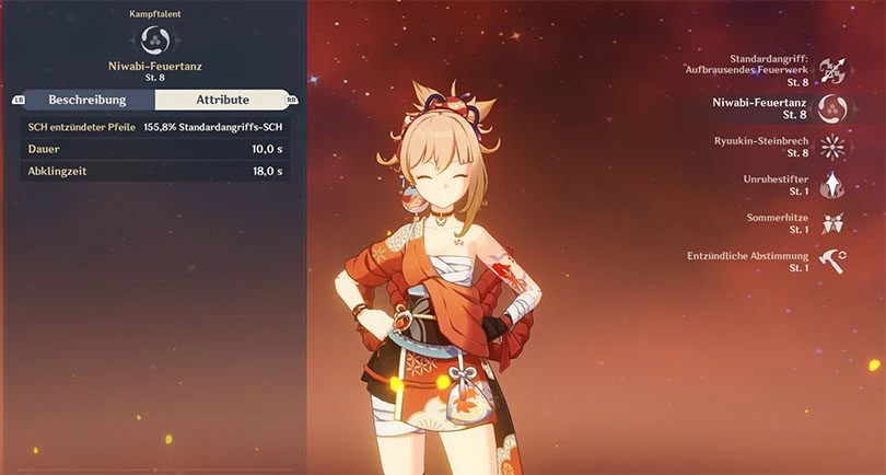Statistiken zu Yoimiyas Elementarangriff in Genshin Impact