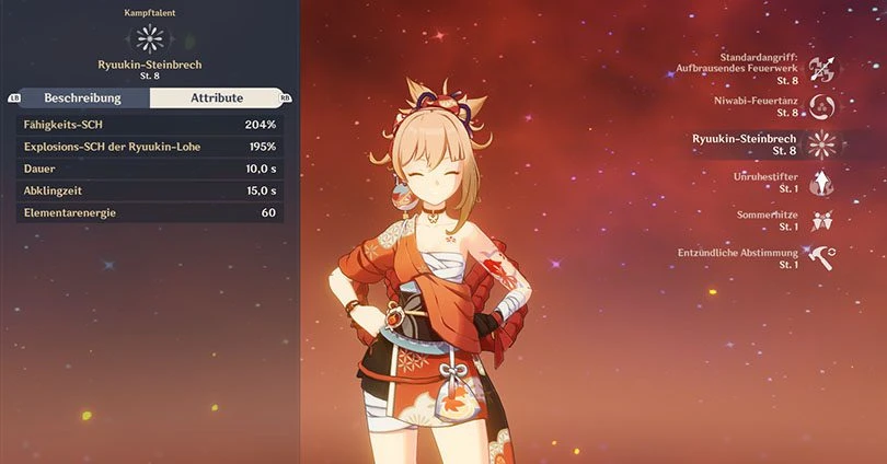 Statistiken zu Yoimiyas Elementarer Entfesselung in Genshin Impact
