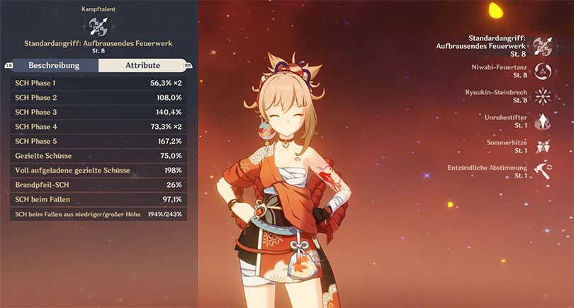 Statistiken zu Yoimiyas normalem Angriff in Genshin Impact