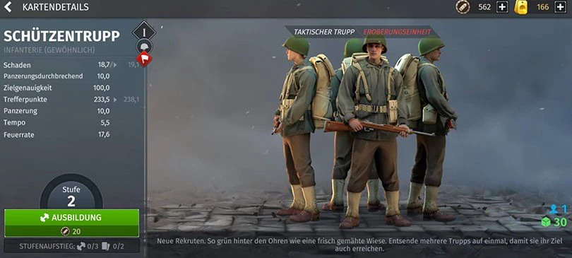 Einheitenkarte in der Beta von World War Armies