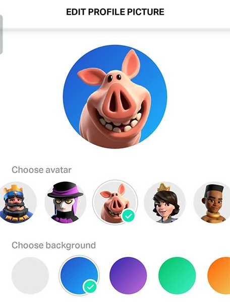 Choice of avatar for your Clash Royale account
