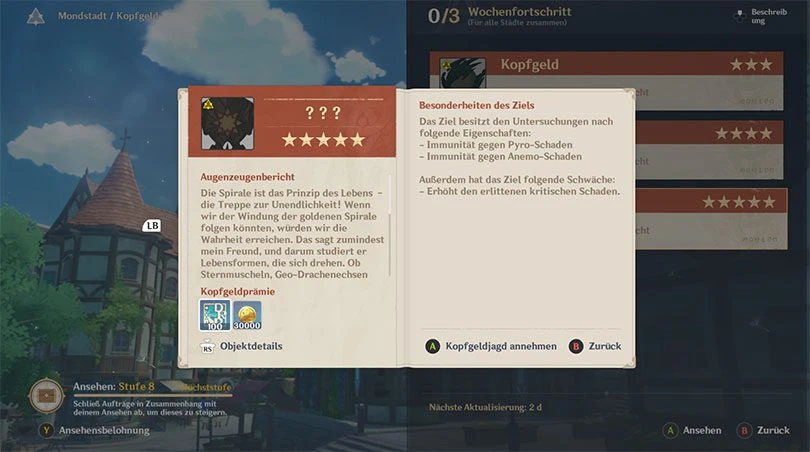 Beispiel für eine Prämie in Genshin Impact