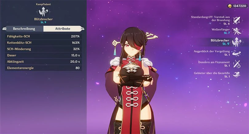 Statistiken zu Beidous Elementarer Entfesselung in Genshin Impact