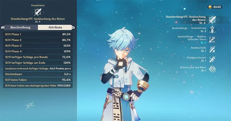 Statistiken über Chongyuns normalen Angriff in Genshin Impact