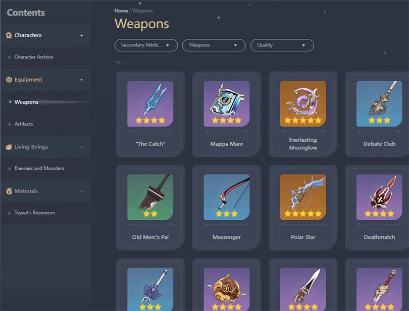 List of weapons from Genshin Impact in the HoYoWiki