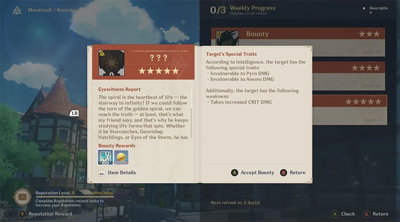 Example of a premium in Genshin Impact